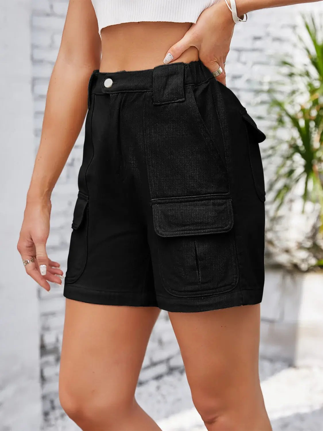 High Waist Washed Denim Shorts - Trendsi - Flyclothing LLC