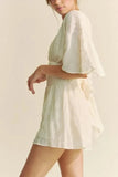 Davi & Dani Batwing Sleeve Waist Belt Romper - Trendsi