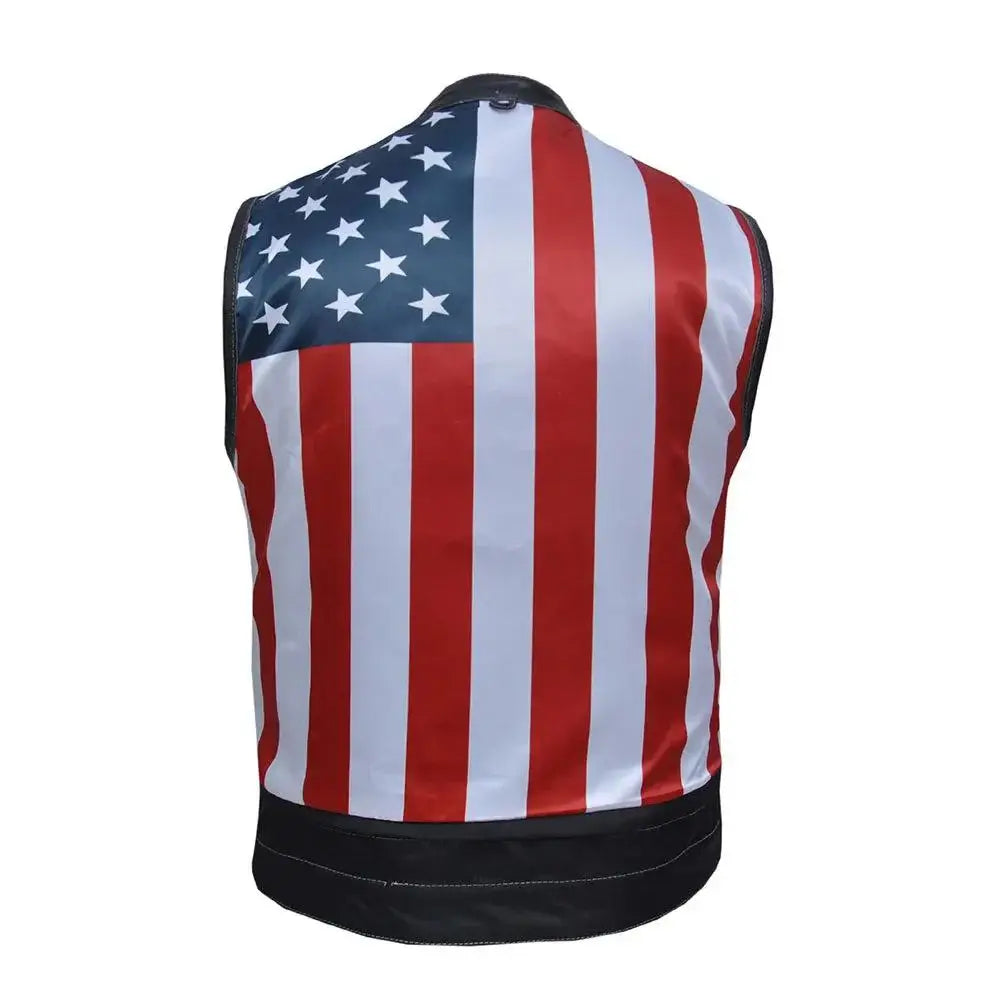 Freedom - Men's USA Flag Liner Leather Motorcycle Vest - Unik Just for Bikers - Flyclothing LLC