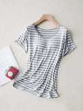 Striped Round Neck Short Sleeve T-Shirt with Bra - Trendsi - Flyclothing LLC