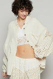 POL Openwork Lantern Sleeve Button Down Gauze Shirt - Trendsi