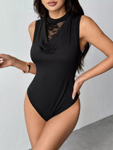 Lace Panel Cowl Neck Sleeveless Bodysuit - Trendsi - Flyclothing LLC