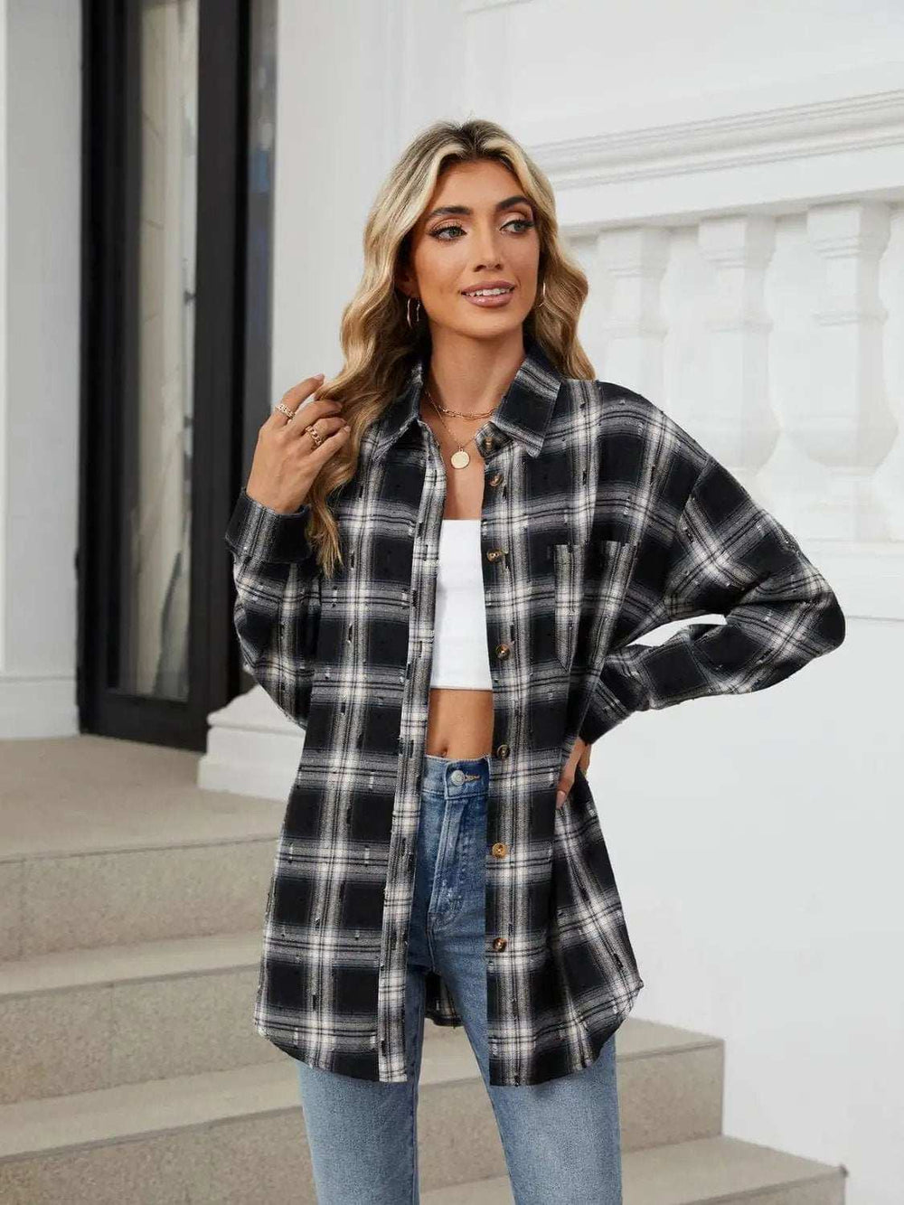 Plaid Button Up Long Sleeve Shirt - Trendsi - Flyclothing LLC