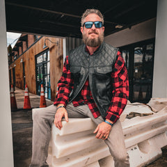 6671.00 - Unik Mens Premium Leather Diamond Stitch Club Vest