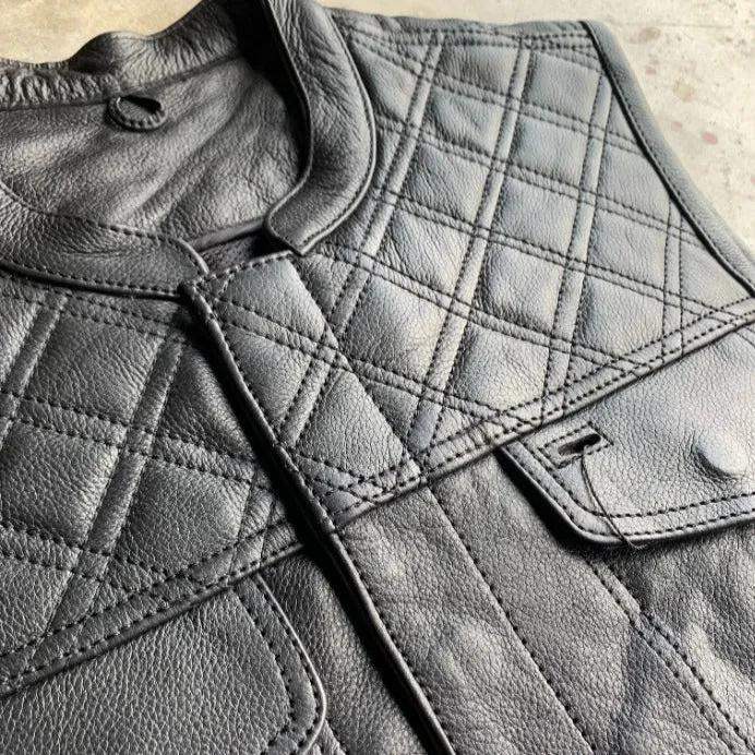 Black Diamond - Men's Club style Leather Motorcycle Vest - Unik Just for Bikers - Flyclothing LLC