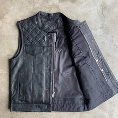 6671.00 - Unik Mens Premium Leather Diamond Stitch Club Vest