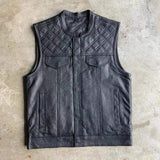 Black Diamond - Men's Club style Leather Motorcycle Vest - Unik Just for Bikers - Flyclothing LLC