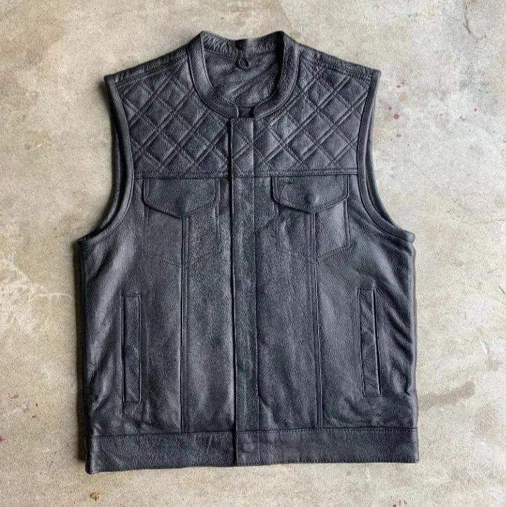 Black Diamond - Men's Club style Leather Motorcycle Vest - Unik Just for Bikers - Flyclothing LLC