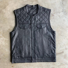 6671.00 - Unik Mens Premium Leather Diamond Stitch Club Vest
