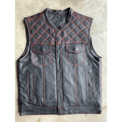 6671.01 - Unik Mens Premium Leather Diamond Stitch Club Vest