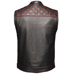 6671.01 - Unik Mens Premium Leather Diamond Stitch Club Vest