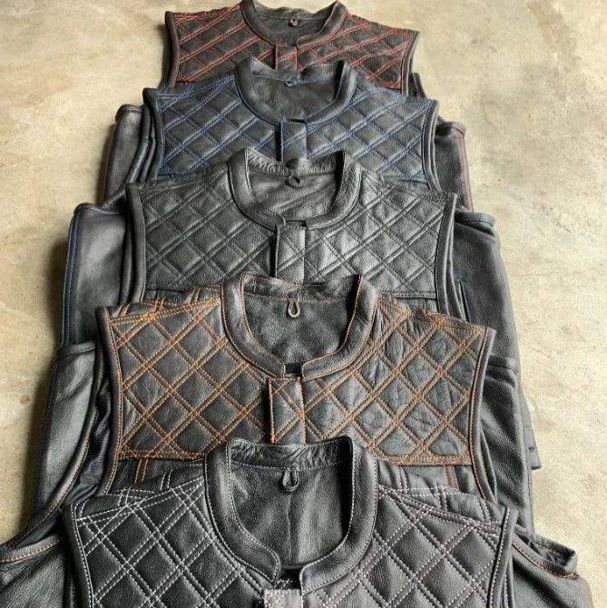 Red Diamond - Men's Club Style Leather Motorcycle Vest - Unik Just for Bikers - Flyclothing LLC