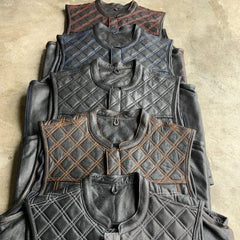 6671.01 - Unik Mens Premium Leather Diamond Stitch Club Vest