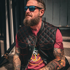 6671.01 - Unik Mens Premium Leather Diamond Stitch Club Vest