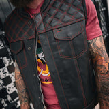 Red Diamond - Mens Premium Leather Diamond Stitch Club Vest - Unik Just for Bikers - Flyclothing LLC