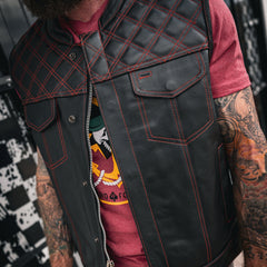 6671.01 - Unik Mens Premium Leather Diamond Stitch Club Vest