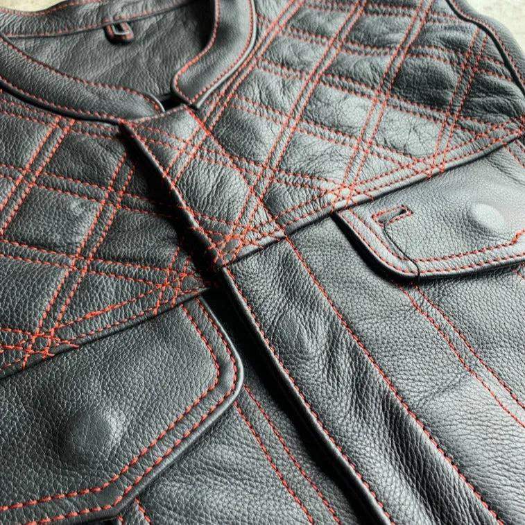 Red Diamond - Men's Club Style Leather Motorcycle Vest - Unik Just for Bikers - Flyclothing LLC