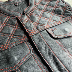 6671.01 - Unik Mens Premium Leather Diamond Stitch Club Vest