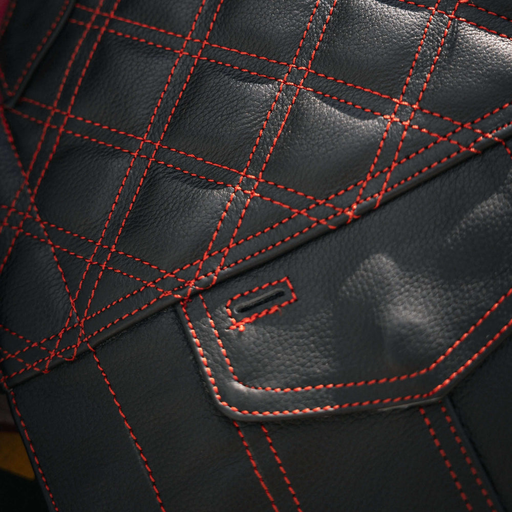 Red Diamond - Mens Premium Leather Diamond Stitch Club Vest - Unik Just for Bikers - Flyclothing LLC