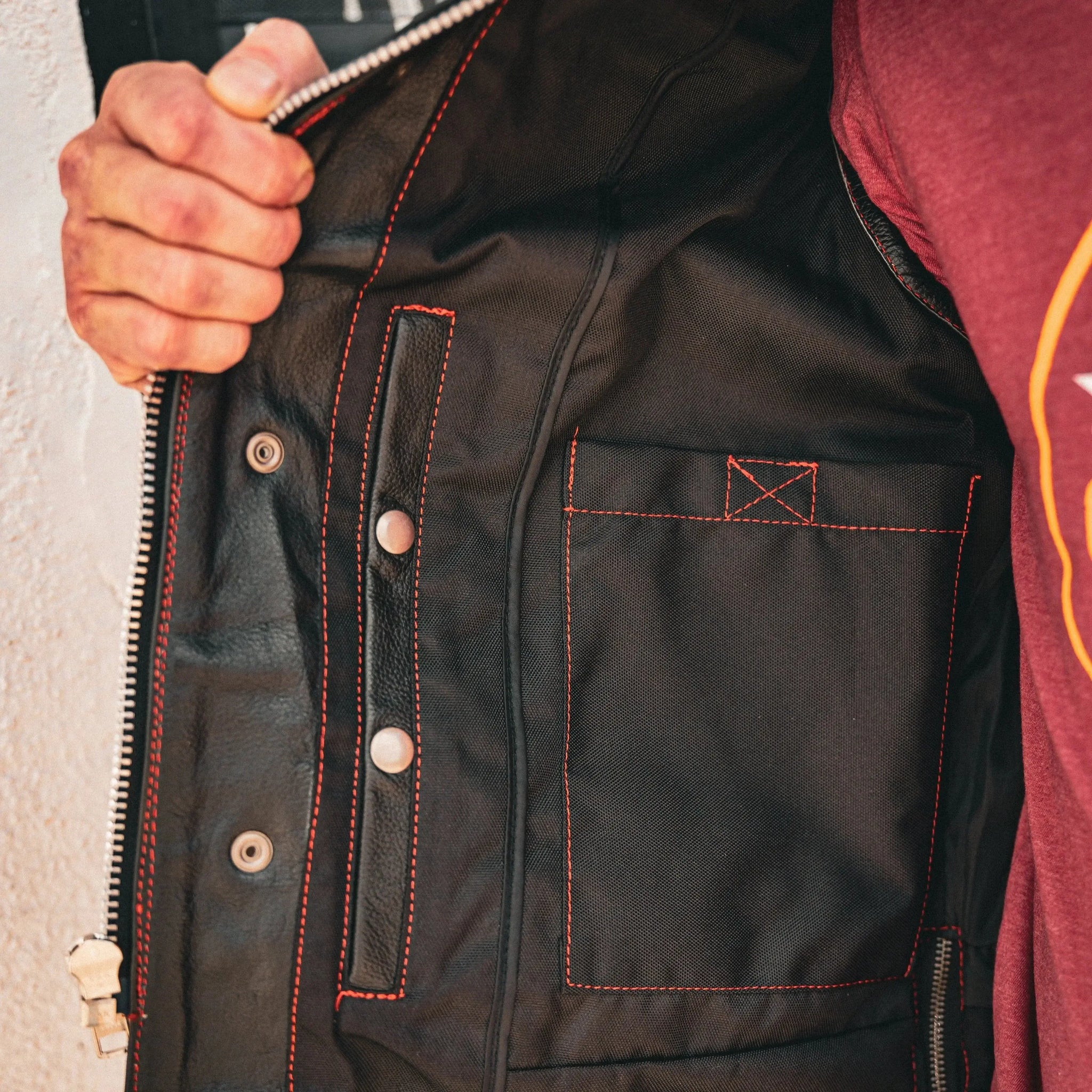 Red Diamond - Men's Club Style Leather Motorcycle Vest - Unik Just for Bikers - Flyclothing LLC