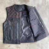 Red Diamond - Men's Club Style Leather Motorcycle Vest - Unik Just for Bikers - Flyclothing LLC