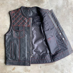 6671.01 - Unik Mens Premium Leather Diamond Stitch Club Vest