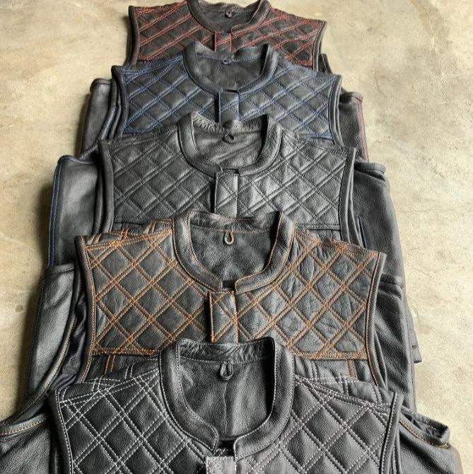 Blue Diamond - Men's Premium Leather Motorcycle Vest - Unik Just for Bikers - Flyclothing LLC