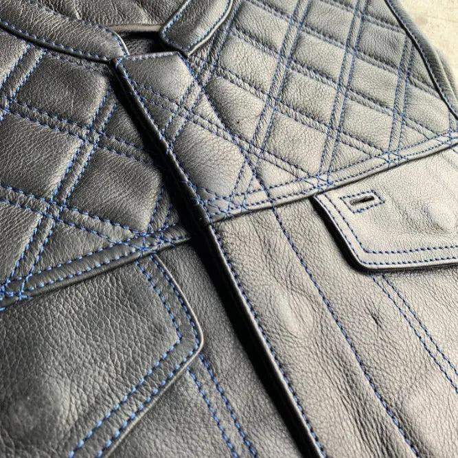 Blue Diamond - Men's Premium Leather Motorcycle Vest - Unik Just for Bikers - Flyclothing LLC