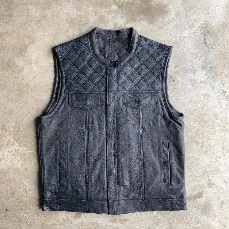 Blue Diamond - Men's Premium Leather Motorcycle Vest - Unik Just for Bikers - Flyclothing LLC