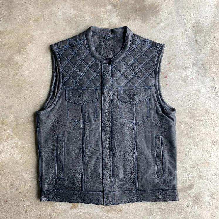 Blue DIamond - Mens Premium Leather Vest - Unik Just for Bikers - Flyclothing LLC