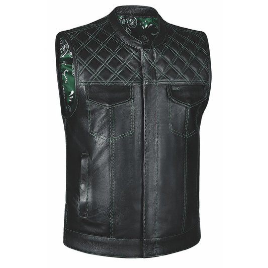 6671.11 - Unik Mens Premium Leather Diamond Stitch Club Vest
