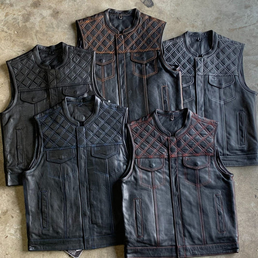 6671.11 - Unik Mens Premium Leather Diamond Stitch Club Vest