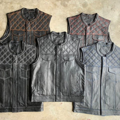 6671.14 - Unik Mens Premium Leather Diamond Stitch Club Vest