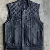 White Diamond - Men's Club Style Leather Motorcycle Vest - Unik Just for Bikers - Flyclothing LLC