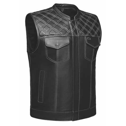 6671.14 - Unik Mens Premium Leather Diamond Stitch Club Vest