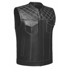 6671.14 - Unik Mens Premium Leather Diamond Stitch Club Vest