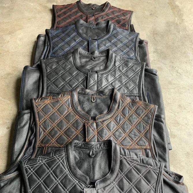 Orange Diamond - Men's Club Style Leather Motorcycle Vest - Unik Just for Bikers - Flyclothing LLC