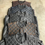 Orange Diamond - Mens Premium Leather Diamond Stitch Club Vest