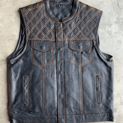 6671.16 - Unik Mens Premium Leather Diamond Stitch Club Vest