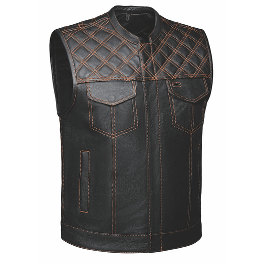 6671.16 - Unik Mens Premium Leather Diamond Stitch Club Vest