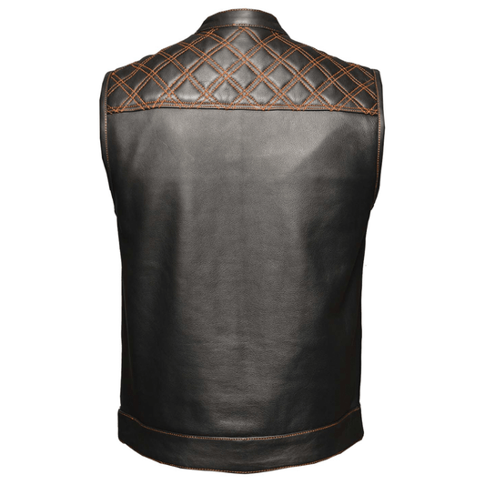 6671.16 - Unik Mens Premium Leather Diamond Stitch Club Vest