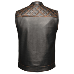 6671.16 - Unik Mens Premium Leather Diamond Stitch Club Vest