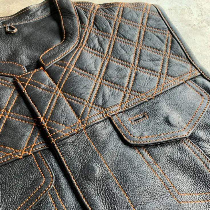 Orange Diamond - Men's Club Style Leather Motorcycle Vest - Unik Just for Bikers - Flyclothing LLC
