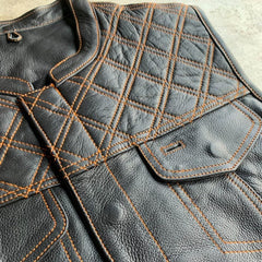 6671.16 - Unik Mens Premium Leather Diamond Stitch Club Vest