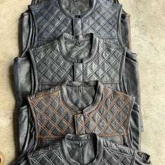 6671.16 - Unik Mens Premium Leather Diamond Stitch Club Vest