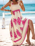 Smocked Printed Wide Strap Maxi Dress - Trendsi - Flyclothing LLC