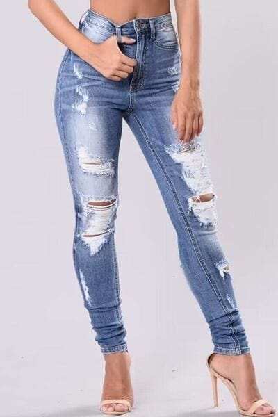 Full Size Distressed Skinny Jeans Plus Size - Trendsi - Flyclothing LLC