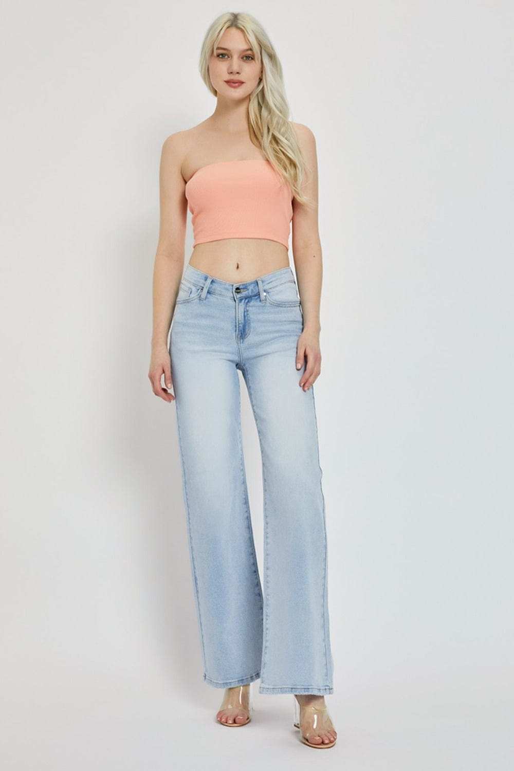 RISEN Full Size Wide Leg V Dipped Front Waist Jeans - Trendsi - Flyclothing LLC