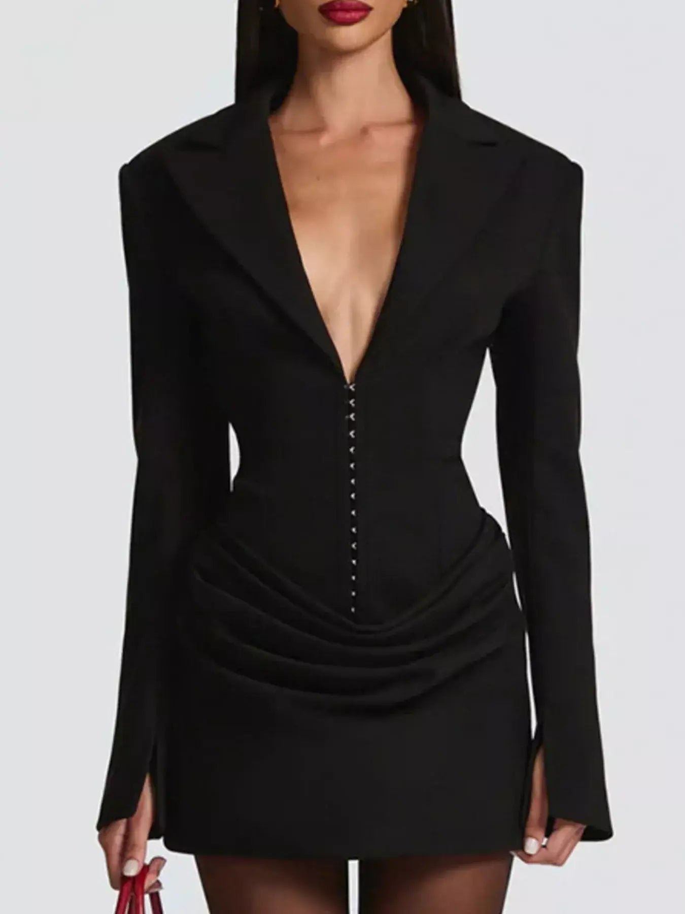 Full Size Blazer-Style Long Sleeve Mini Dress Plus Size - Trendsi - Flyclothing LLC