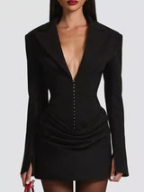 Full Size Blazer-Style Long Sleeve Mini Dress Plus Size - Trendsi - Flyclothing LLC